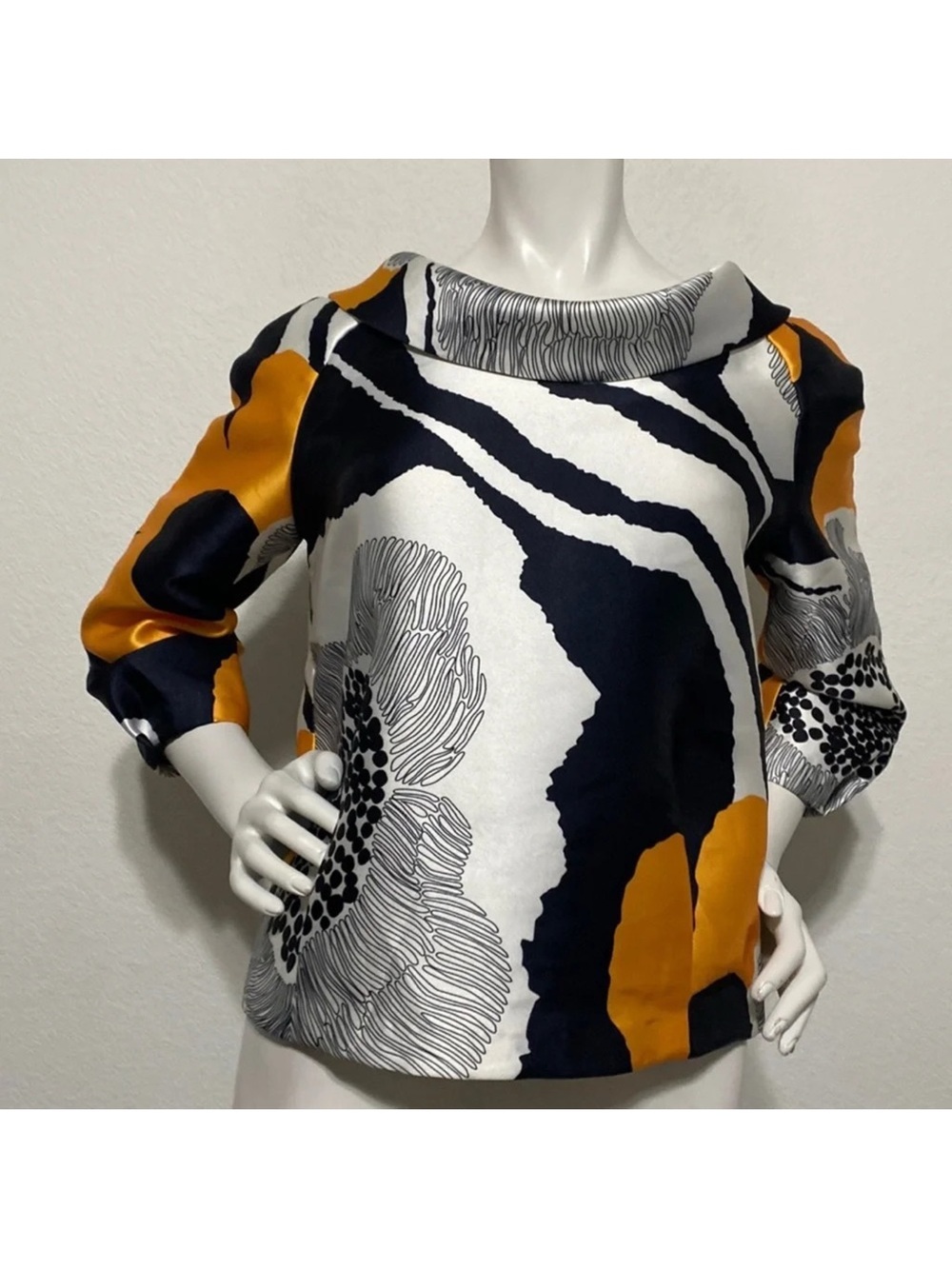 Anthropologie Raoul Orange, Black, & White Floral Crop Top
